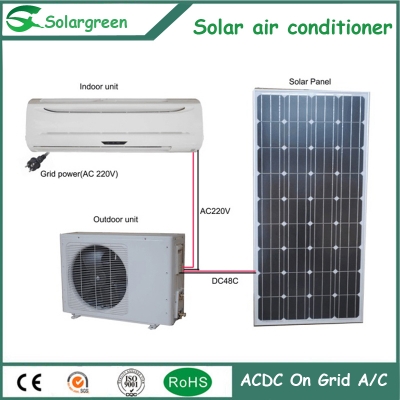 12000btu de tipo fotovoltáico 90% de ahorro de energía ACDC en rejilla Aire acondicionado solar híbrido